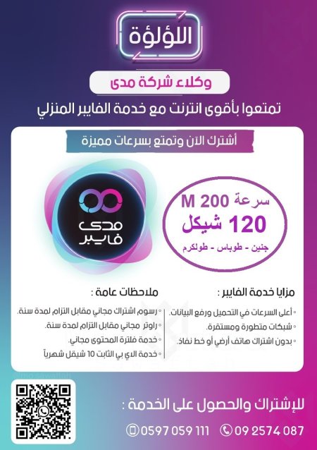 مدى فايبر عرض خاصة على سرعة 200 ميجا 120 ش