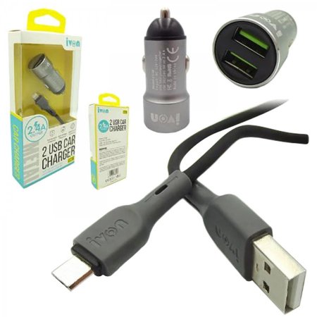 شاحن سيارة متكامل  CC38 Ivon 2 USB Car Charger & Micro Cable